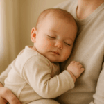 Bébé apaisé dans les bras d'un parent
